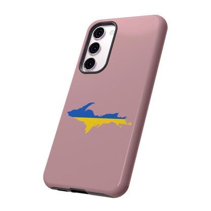 Michigan Upper Peninsula Tough Phone Case (Cherry Blossom Pink w/ UP Ukraine Flag Outline) | Samsung & Pixel Android