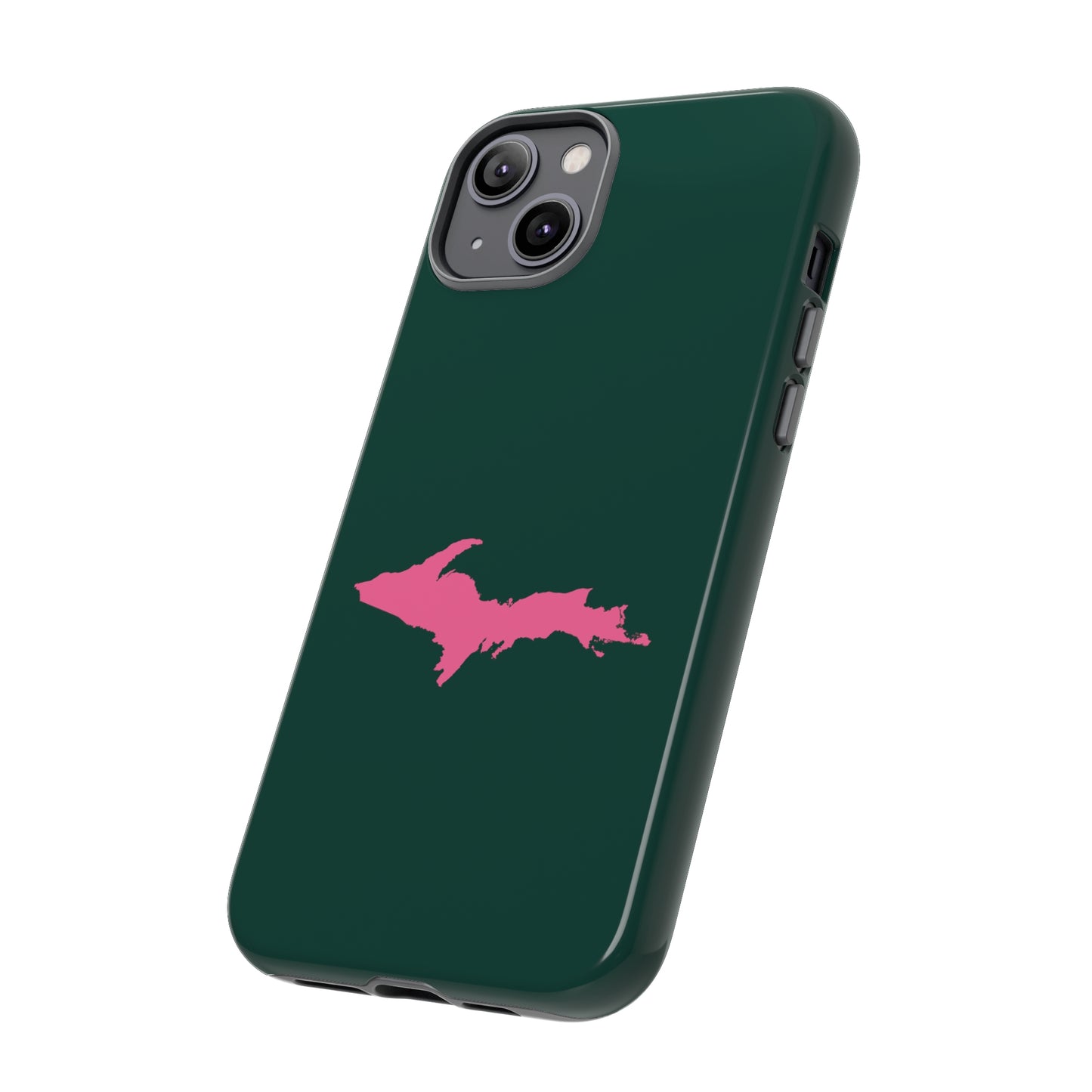 Michigan Upper Peninsula Tough Phone Case (Green w/ Pink UP Outline) | Apple iPhone