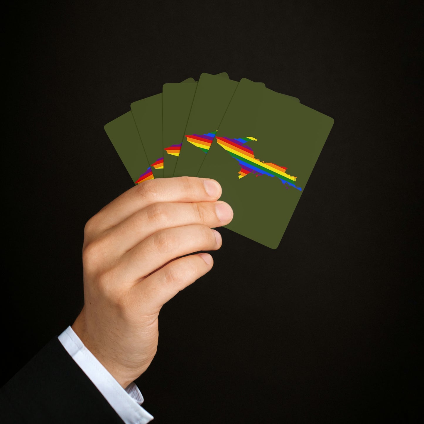 Michigan Upper Peninsula Poker Cards (Army Green w/ UP Pride Flag Outline)