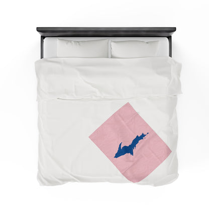 Michigan Upper Peninsula Plush Blanket (w/ Azure UP Outline) | Pale Pink