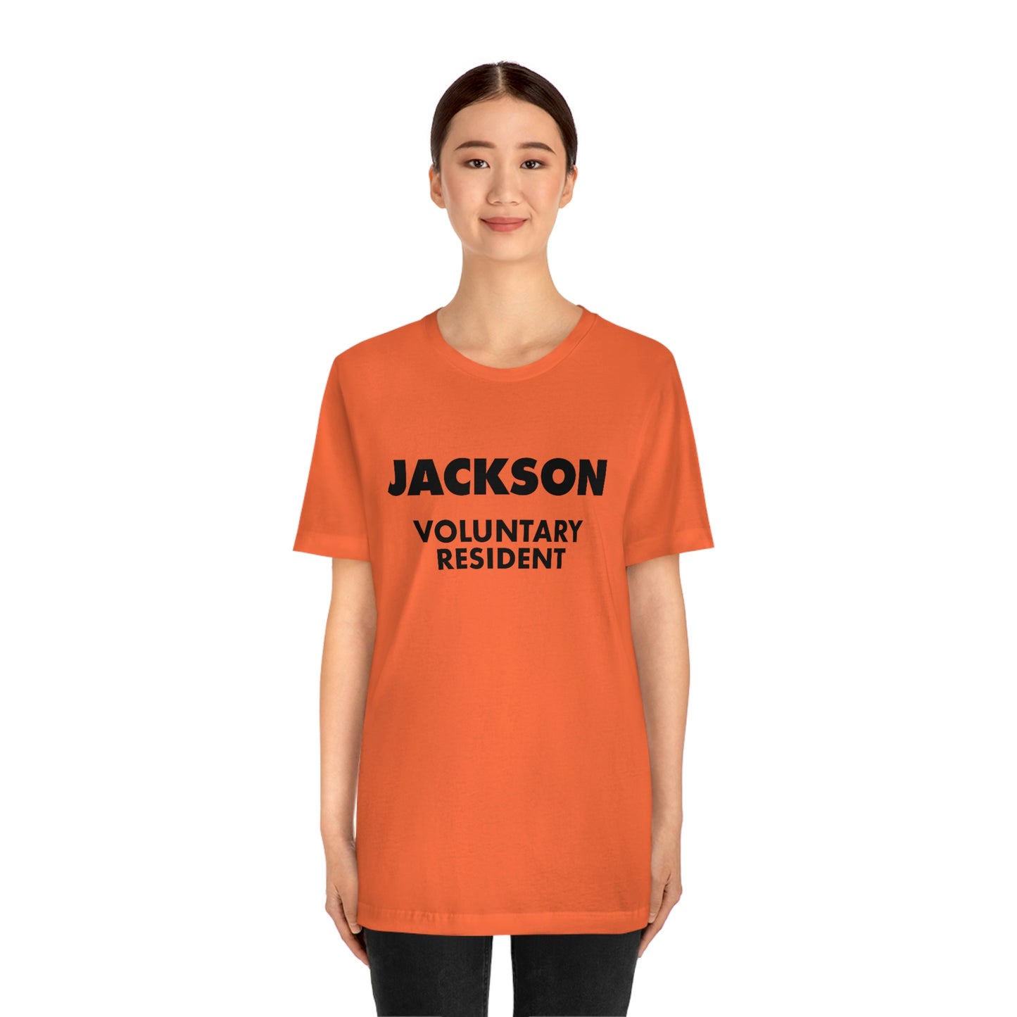 'Jackson Voluntary Resident' T-Shirt (Geometric Sans Font) | Unisex Standard Fit