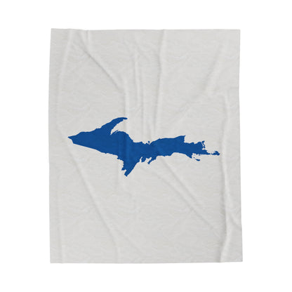 Michigan Upper Peninsula Plush Blanket (w/ Azure UP Outline) | Birch Bark White