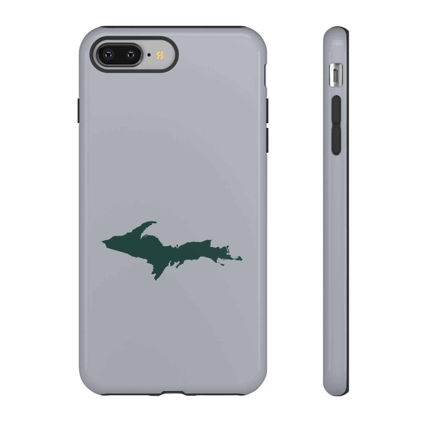 Michigan Upper Peninsula Tough Phone Case (Silver w/ Green UP Outline) | Apple iPhone