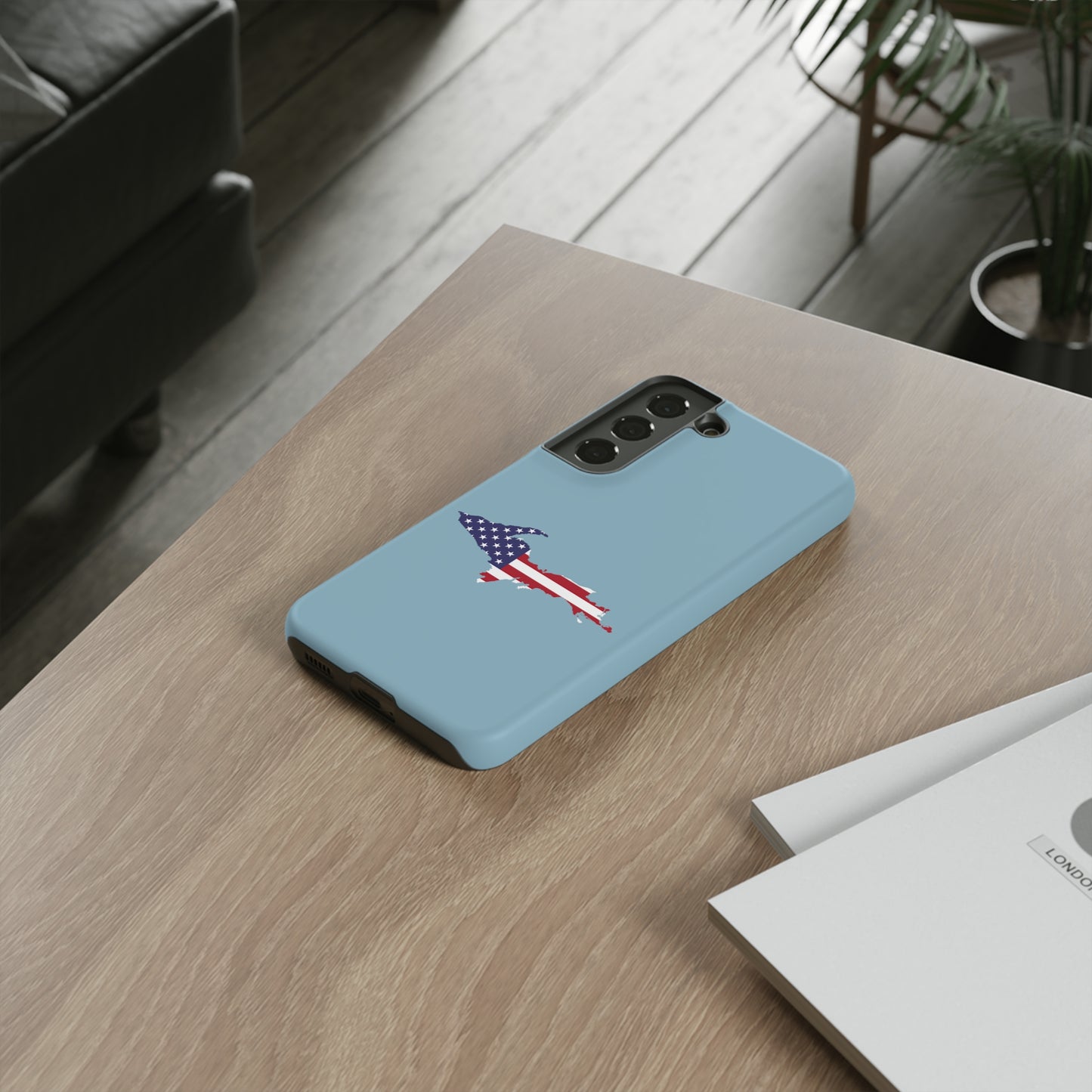 Michigan Upper Peninsula Tough Phone Case (Opal Blue w/ UP USA Flag Outline) | Samsung & Pixel Android