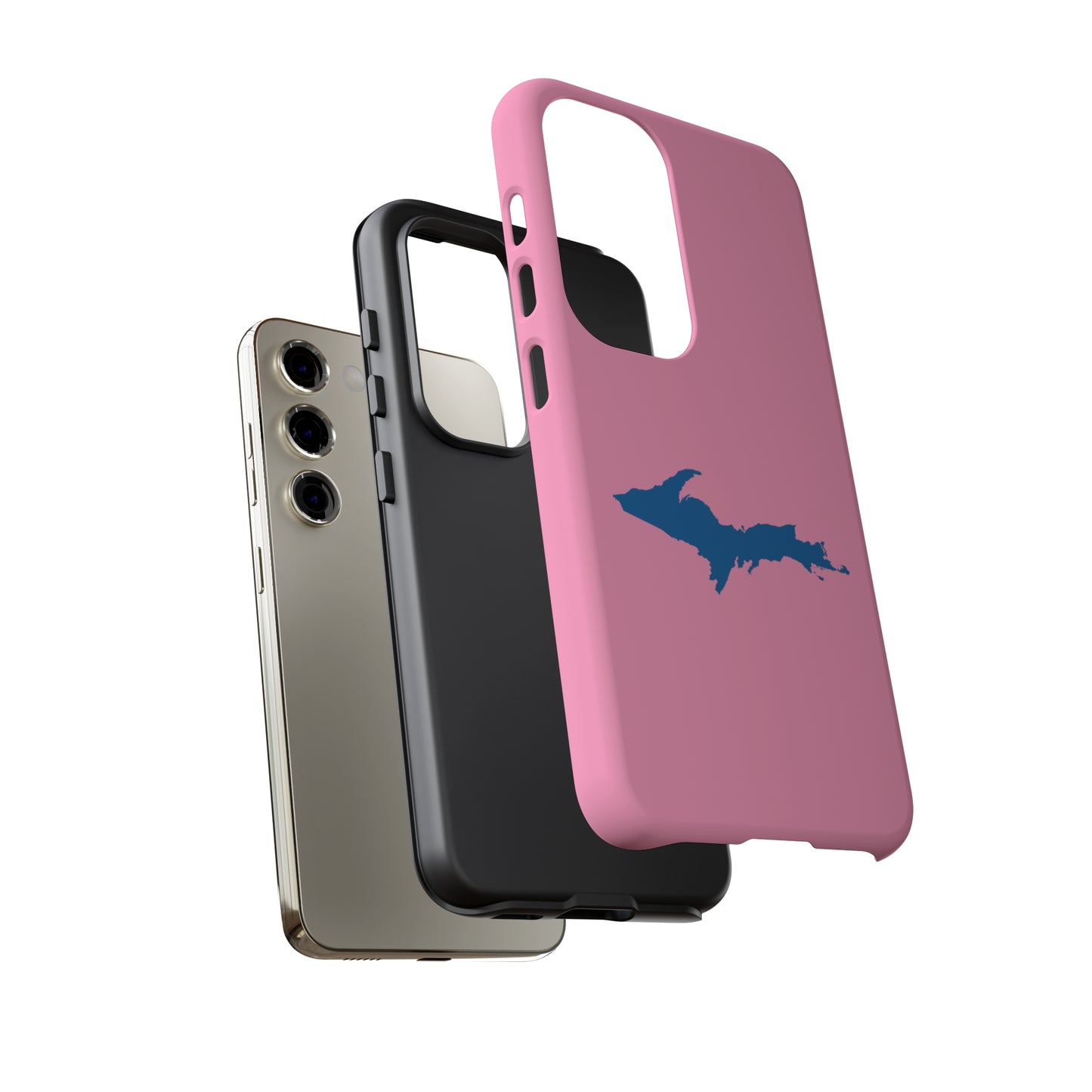 Michigan Upper Peninsula Tough Phone Case ('67 Caddie Pink w/ Azure UP Outline) | Samsung & Pixel Android