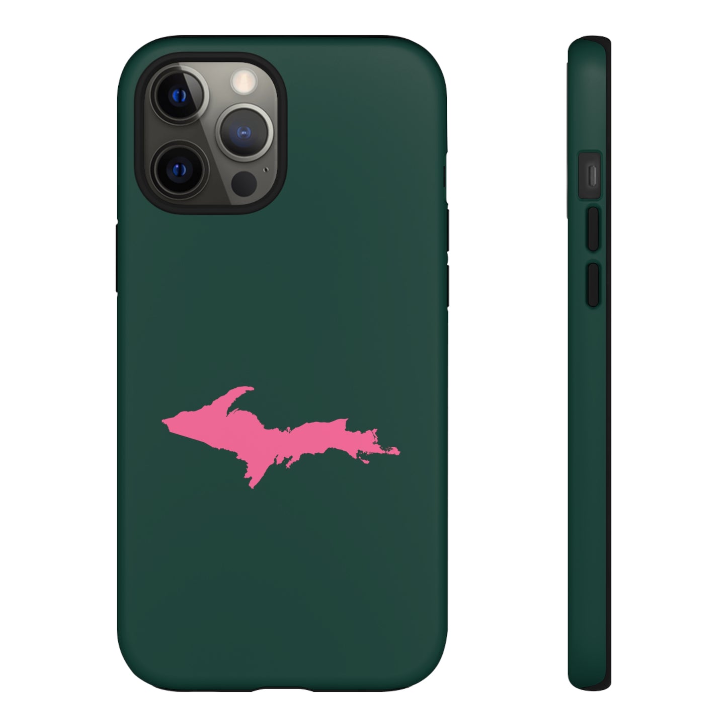 Michigan Upper Peninsula Tough Phone Case (Green w/ Pink UP Outline) | Apple iPhone