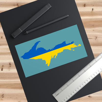 Michigan Upper Peninsula Bumper Stickers (w/ UP Ukraine Flag Outline) | Huron Blue Background