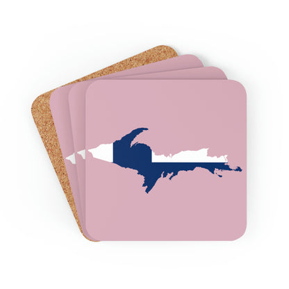 Michigan Upper Peninsula Coaster Set (Pink w/ UP Ukraine Flag Outline) | Corkwood - 4 pack