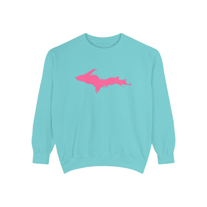 Michigan Upper Peninsula Sweatshirt (w/ Pink UP Outline) | Unisex Garment Dyed