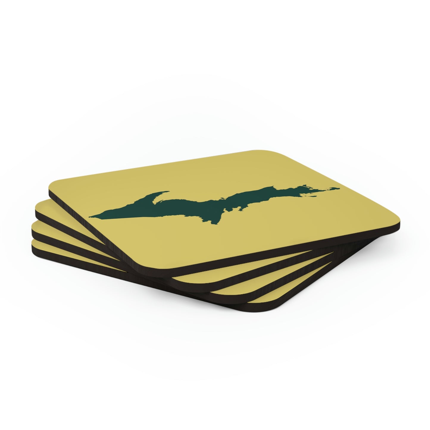 Michigan Upper Peninsula Coaster Set (Plum Yellow w/ Green UP Outline) | Corkwood - 4 pack