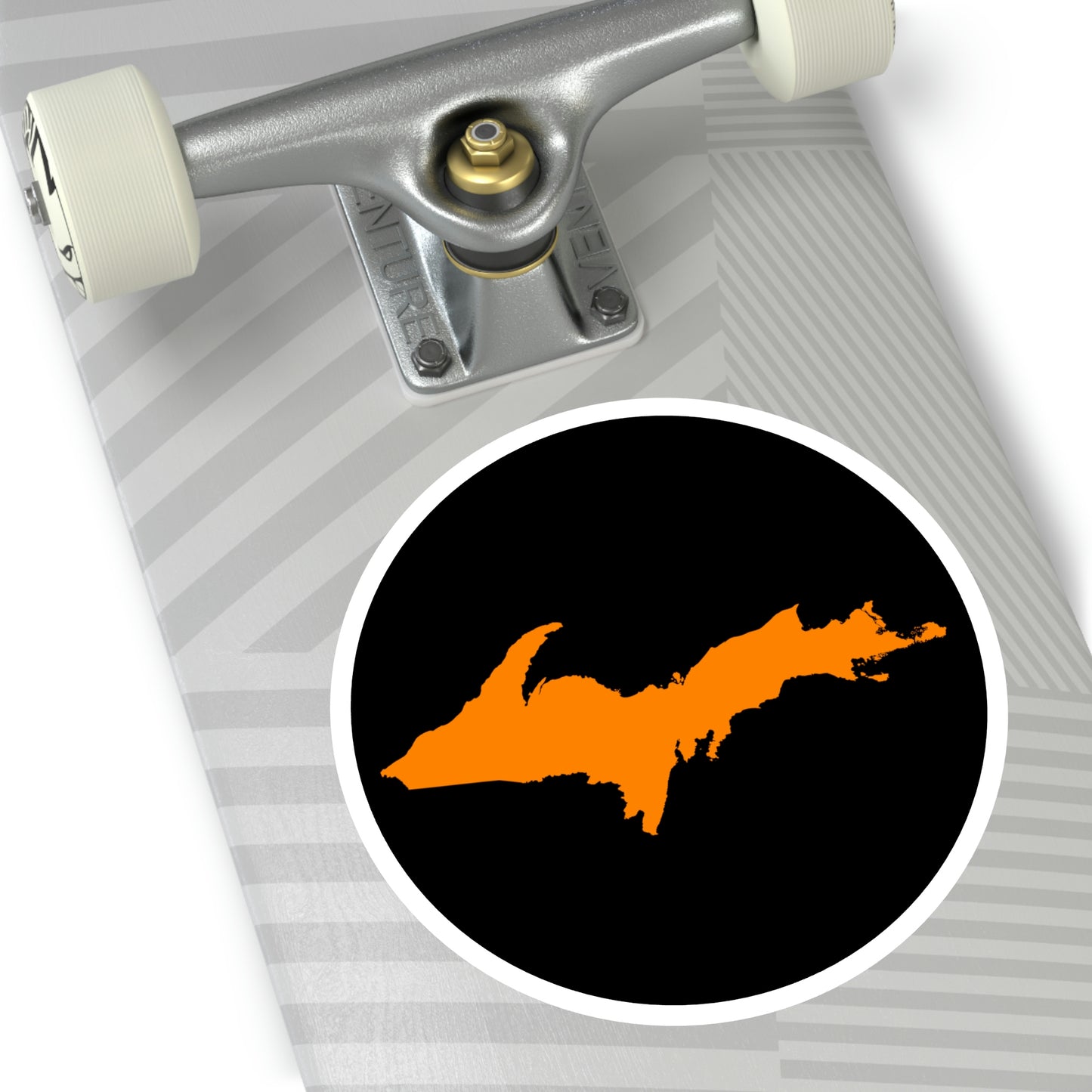 Michigan Upper Peninsula Round Stickers (Black w/ Orange UP Outline) | Indoor\Outdoor