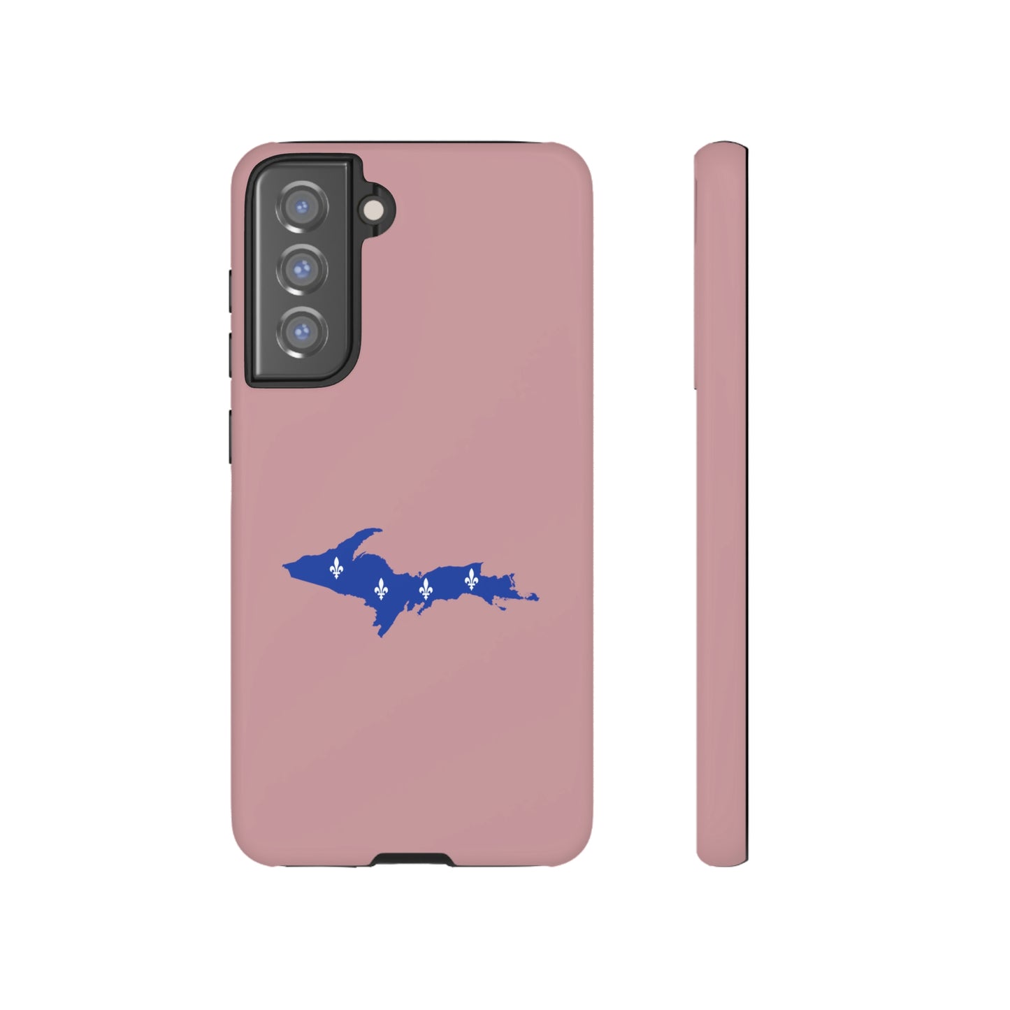 Michigan Upper Peninsula Tough Phone Case (Cherry Blossom Pink w/ UP Quebec Flag Outline) | Samsung & Pixel Android