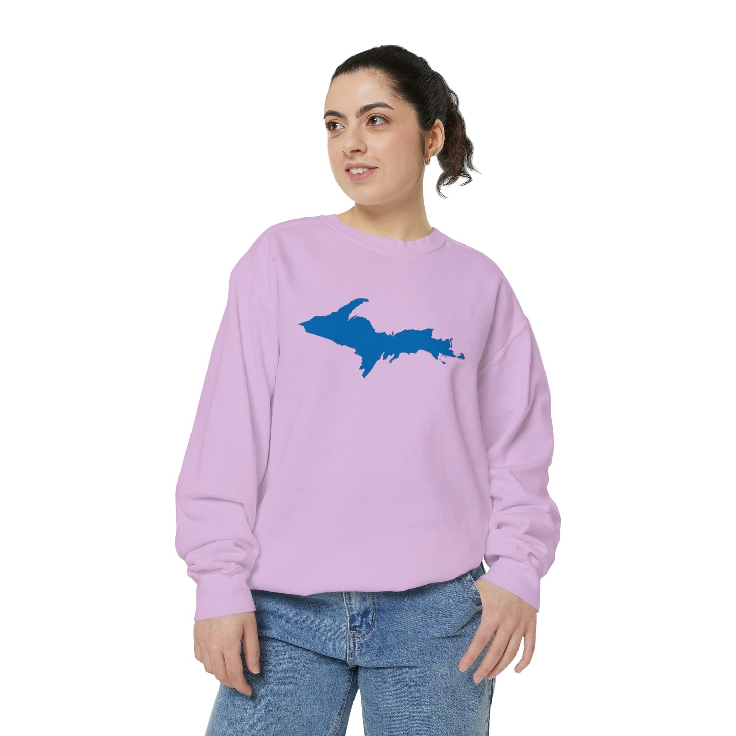 Michigan Upper Peninsula Sweatshirt (w/ Azure UP Outline) | Unisex Garment Dyed