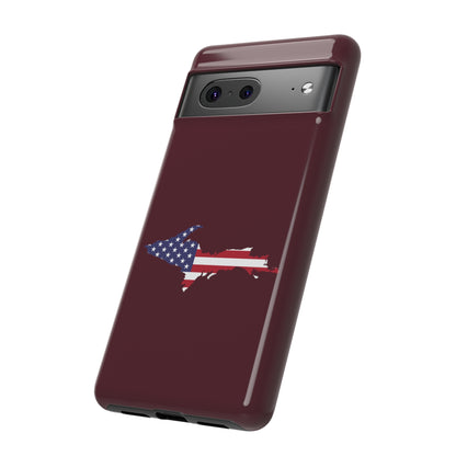 Michigan Upper Peninsula Tough Phone Case (Old Mission Burgundy w/ UP USA Flag Outline) | Samsung & Pixel Android