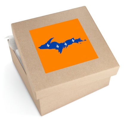 Michigan Upper Peninsula Square Sticker (Orange w/ UP Quebec Flag Outline) | Indoor/Outdoor