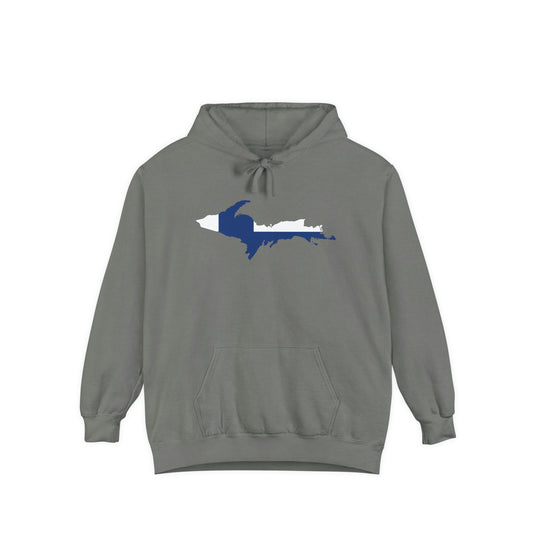 Michigan Upper Peninsula Hoodie (w/ UP Finland Flag Outline) | Unisex Garment-Dyed