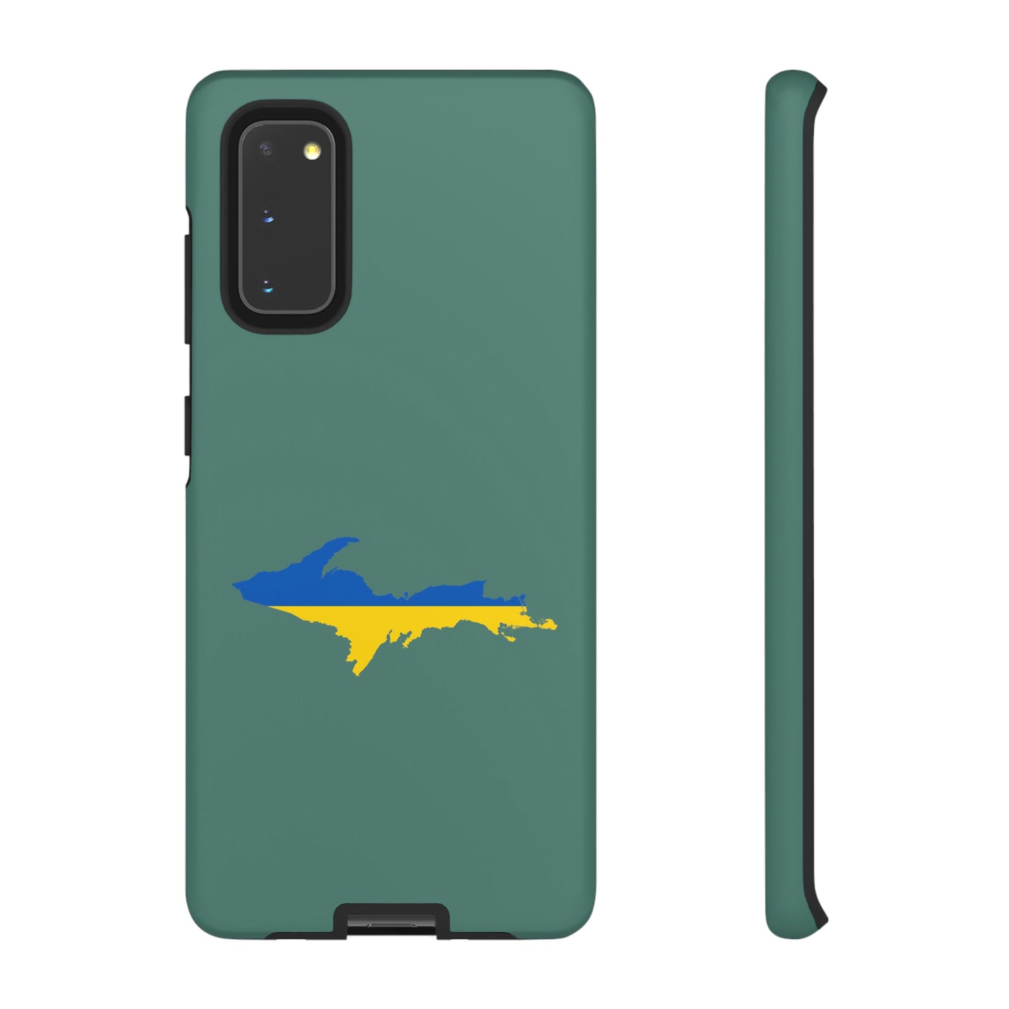 Michigan Upper Peninsula Tough Phone Case (Copper Green w/ UP Ukraine Flag Outline) | Samsung & Pixel Android