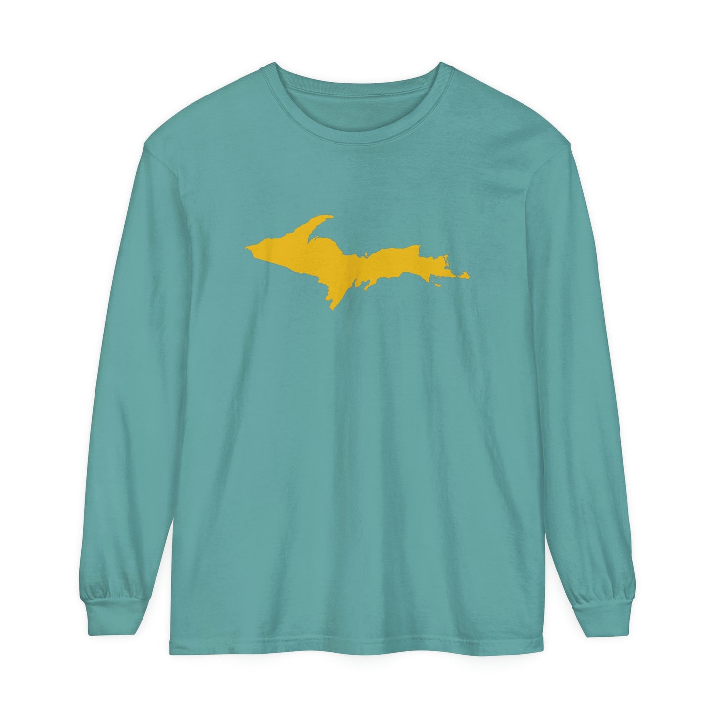 Michigan Upper Peninsula Garment-Dyed T-Shirt (w/ Gold UP Outline) | Unisex Long Sleeve