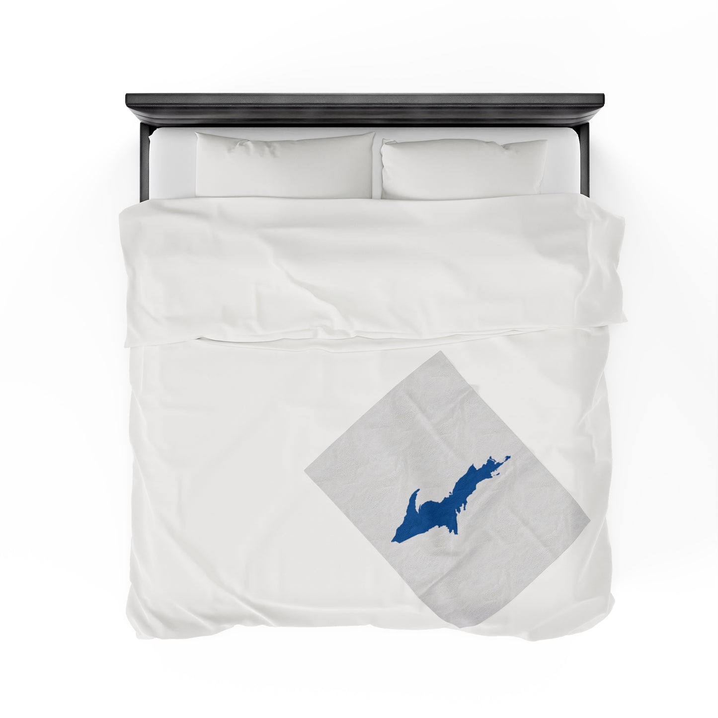 Michigan Upper Peninsula Plush Blanket (w/ Azure UP Outline) | Birch Bark White