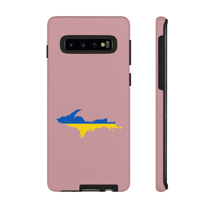 Michigan Upper Peninsula Tough Phone Case (Cherry Blossom Pink w/ UP Ukraine Flag Outline) | Samsung & Pixel Android