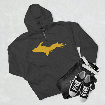 Michigan Upper Peninsula Full-Zip Hoodie (w/ Gold UP Outline)