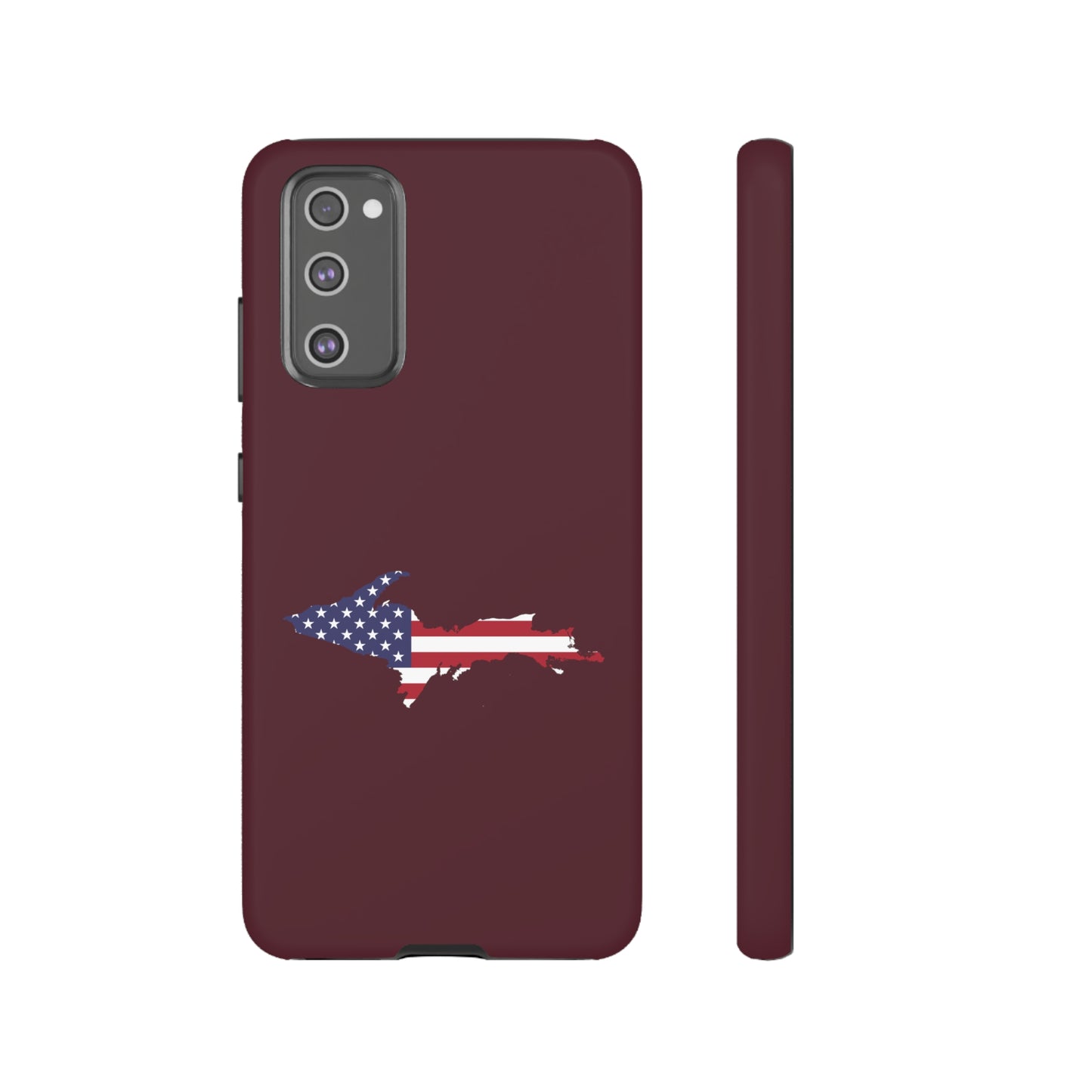 Michigan Upper Peninsula Tough Phone Case (Old Mission Burgundy w/ UP USA Flag Outline) | Samsung & Pixel Android