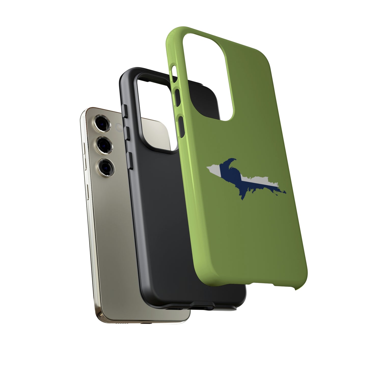 Michigan Upper Peninsula Tough Phone Case (Gooseberry Green w/ UP Finland Flag Outline) | Samsung & Pixel Android