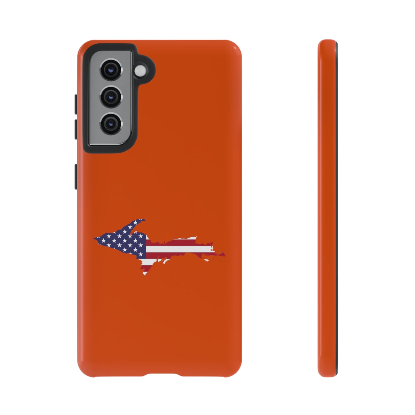 Michigan Upper Peninsula Tough Phone Case (Maple Leaf Orange w/ UP USA Flag Outline) | Samsung & Pixel Android