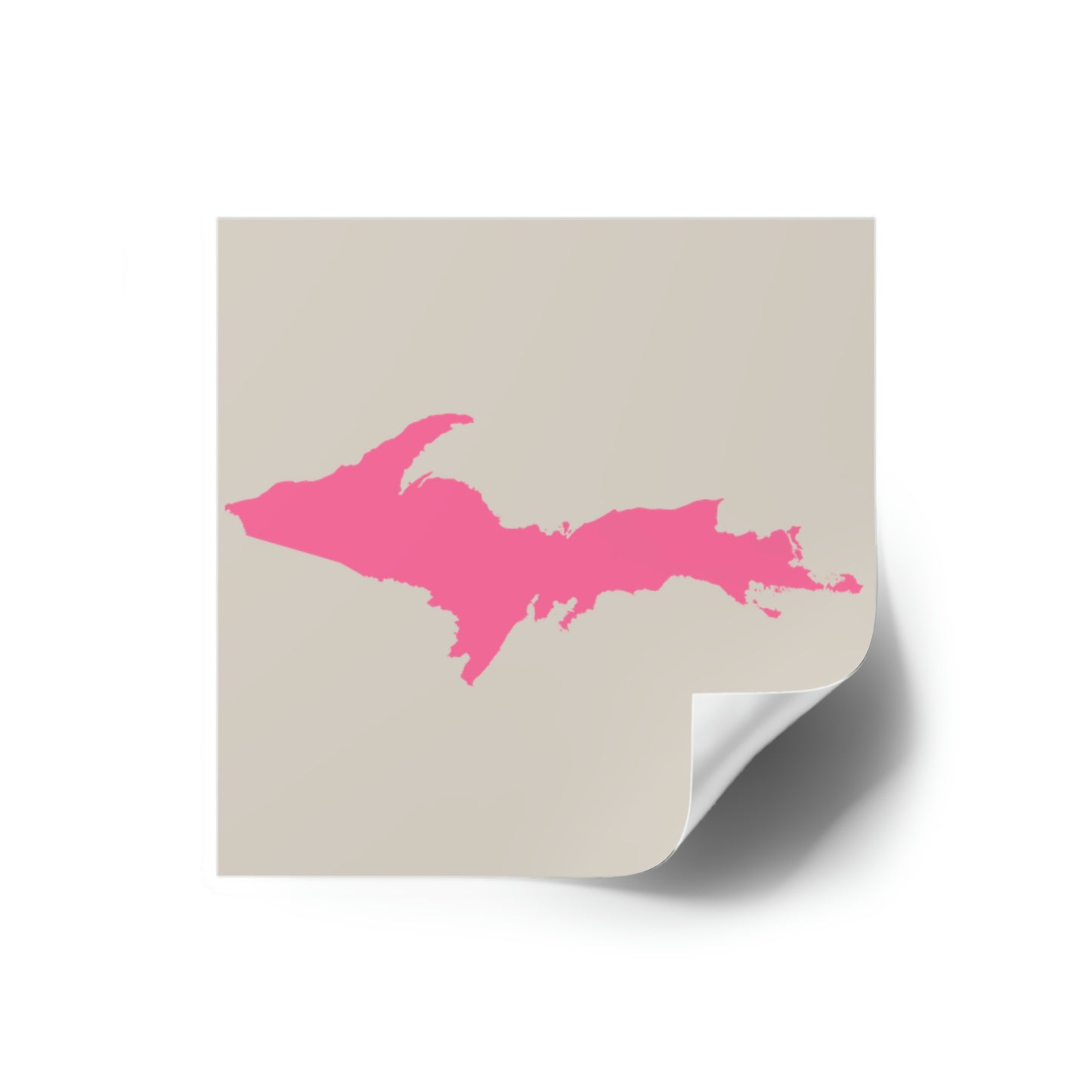 Michigan Upper Peninsula Square Sticker (Canvas Color w/ Pink UP Outline) | Indoor/Outdoor