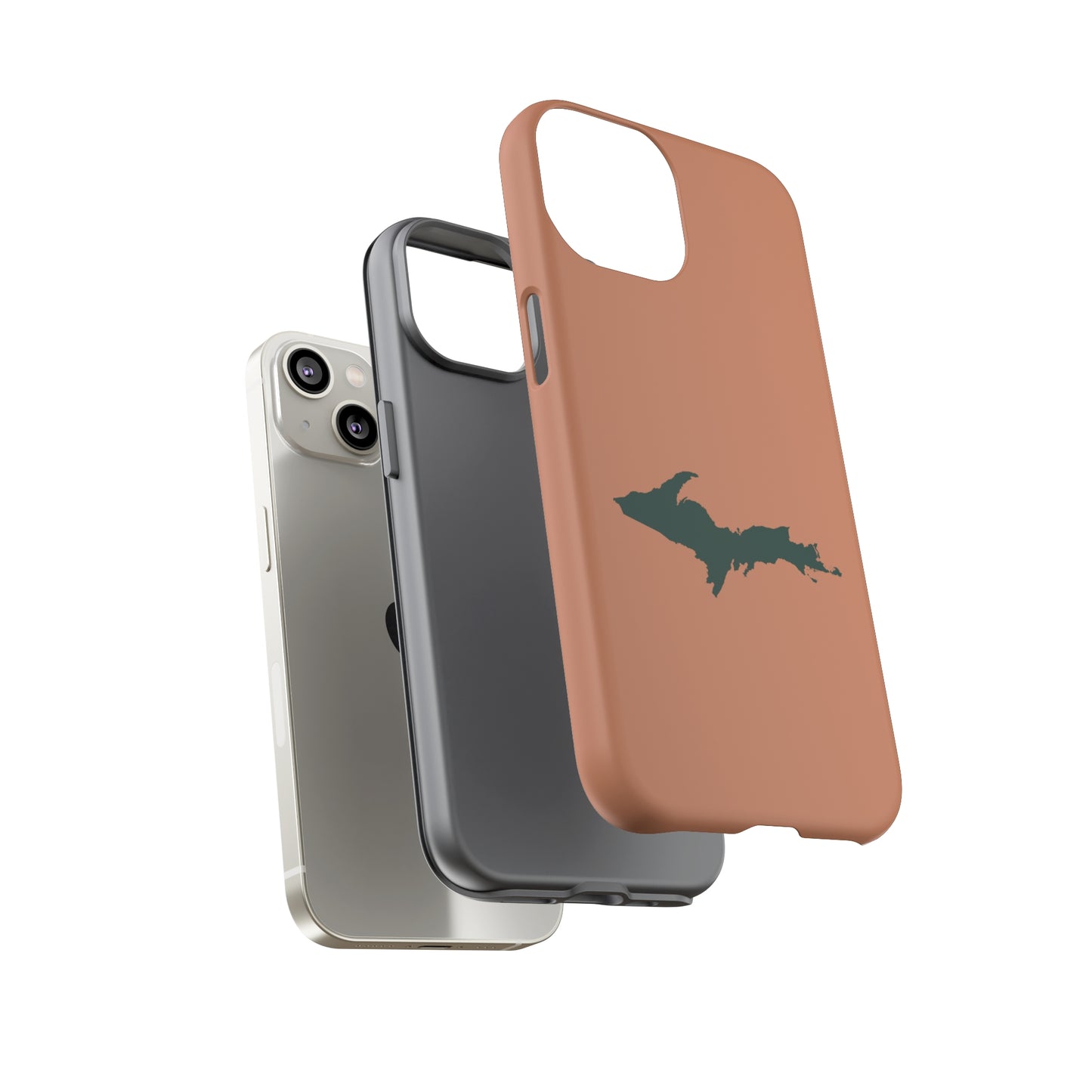 Michigan Upper Peninsula Tough Phone Case (Copper Color w/ Green UP Outline) | Apple iPhone