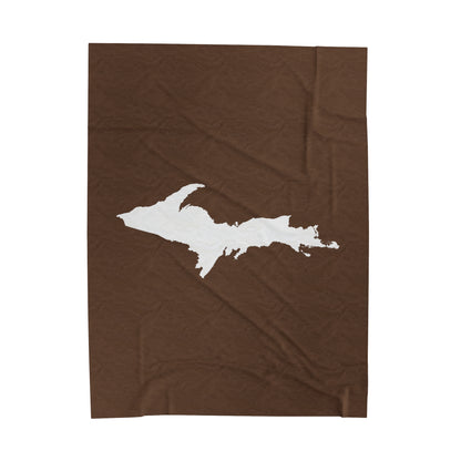 Michigan Upper Peninsula Plush Blanket (w/ UP Outline) | Coffee Color