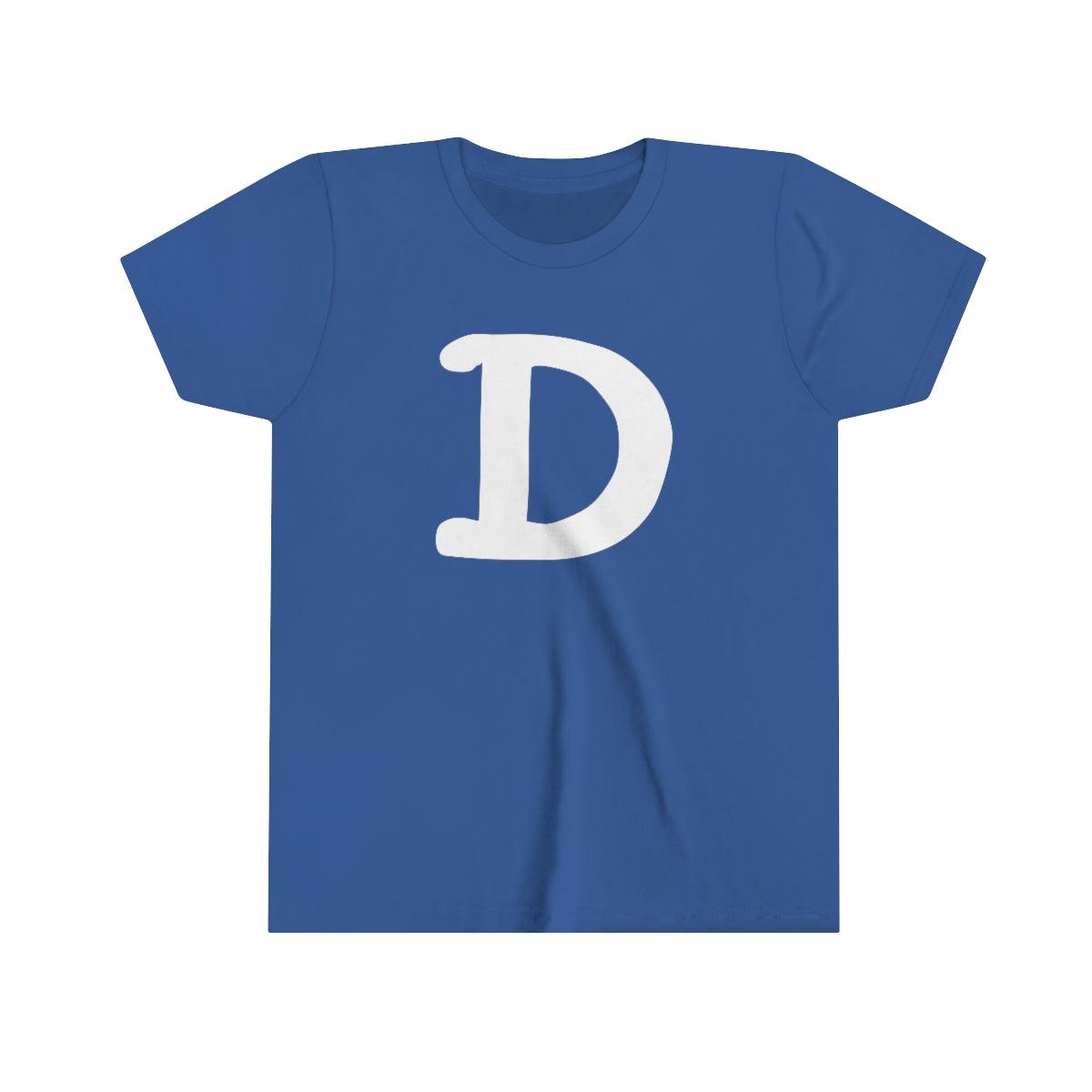 Detroit 'Old French D' T-Shirt (White/Navy Full Body Outline) | Youth Short Sleeve - Circumspice Michigan