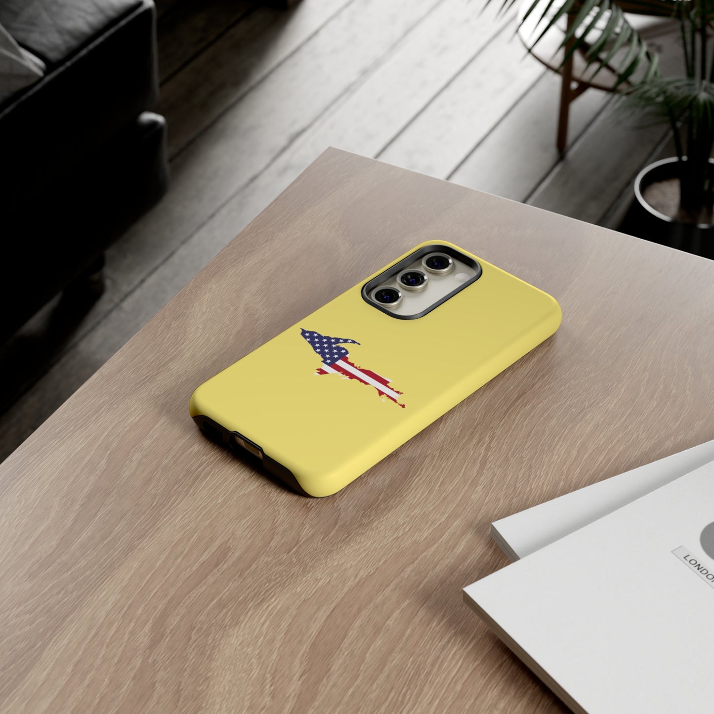 Michigan Upper Peninsula Tough Phone Case (Yellow Cherry Color w/ UP USA Flag Outline) | Samsung & Pixel Android