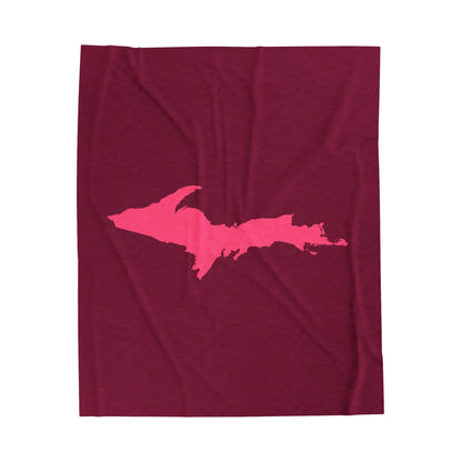 Michigan Upper Peninsula Plush Blanket (w/ Pink UP Outline) | Ruby Red