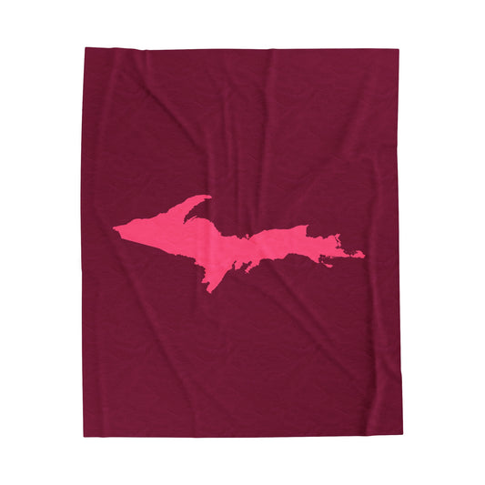 Michigan Upper Peninsula Plush Blanket (w/ Pink UP Outline) | Ruby Red