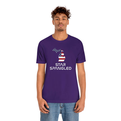 Michigan 'Star Spangled' T-Shirt (Space Agency Font w/ MI USA Flag Outline) | Unisex Standard Fit