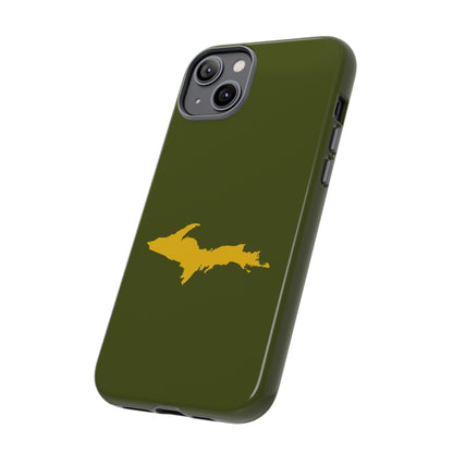 Michigan Upper Peninsula Tough Phone Case (Army Green w/ Gold UP Outline) | Apple iPhone