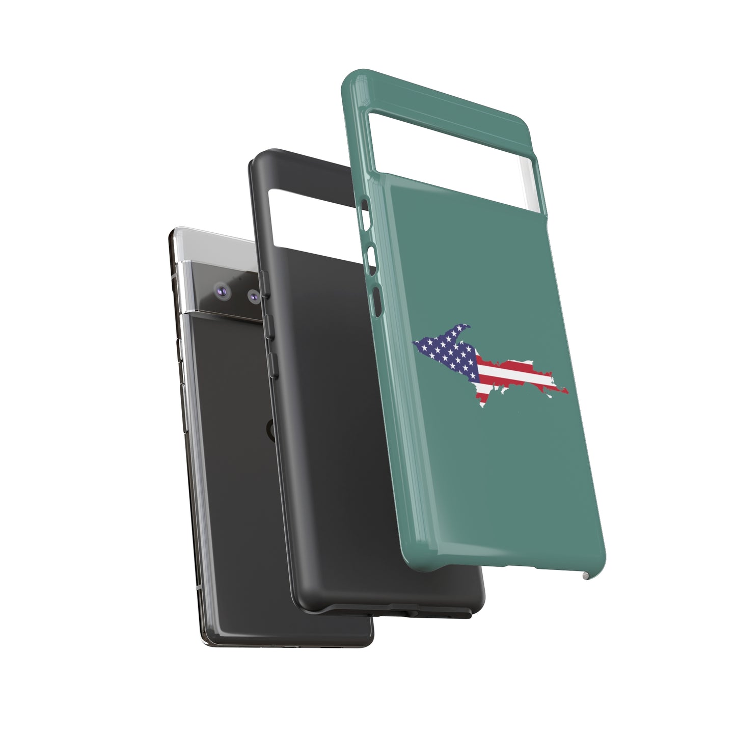 Michigan Upper Peninsula Tough Phone Case (Copper Green w/ UP USA Flag Outline) | Samsung & Pixel Android