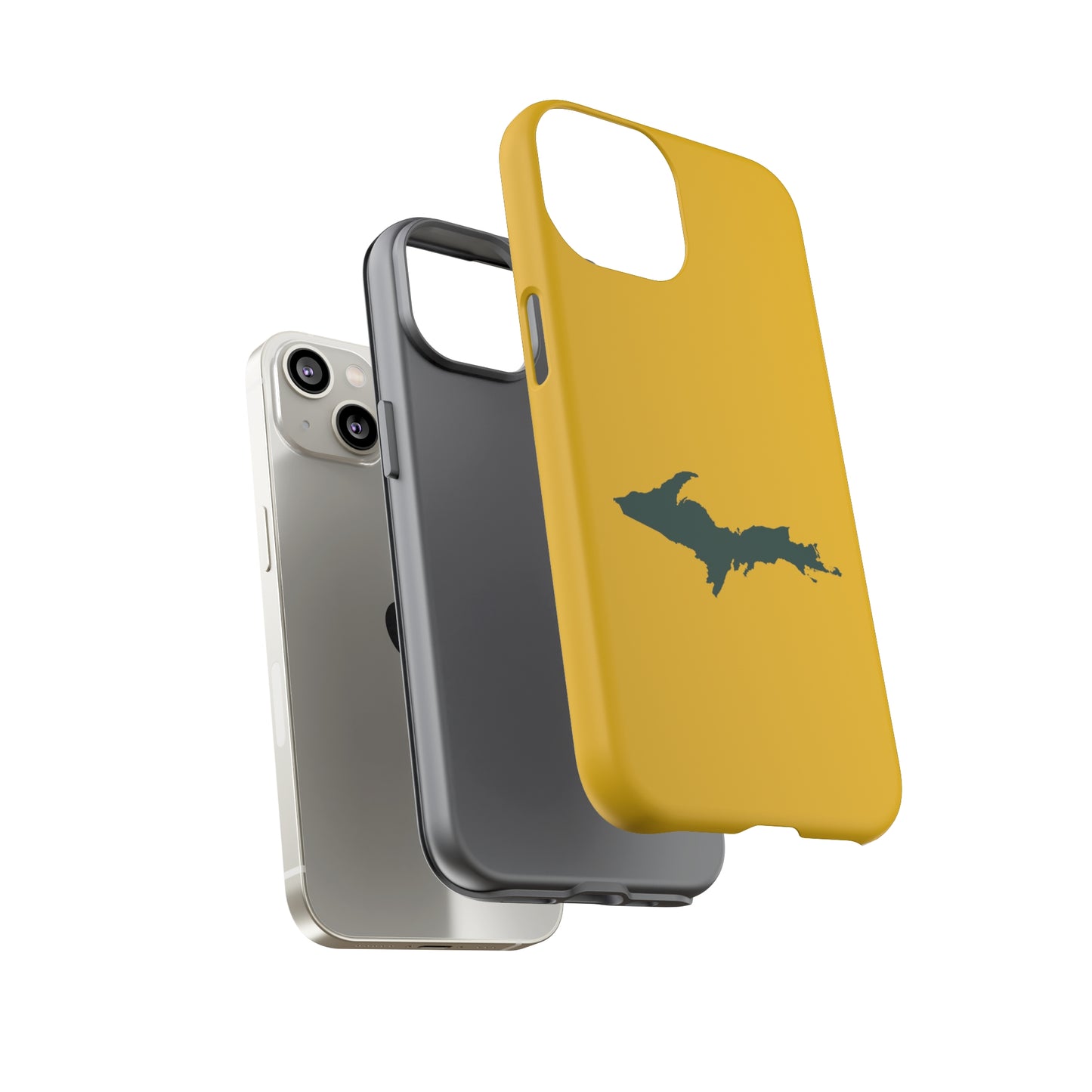 Michigan Upper Peninsula Tough Phone Case (Gold w/ Green UP Outline) | Apple iPhone