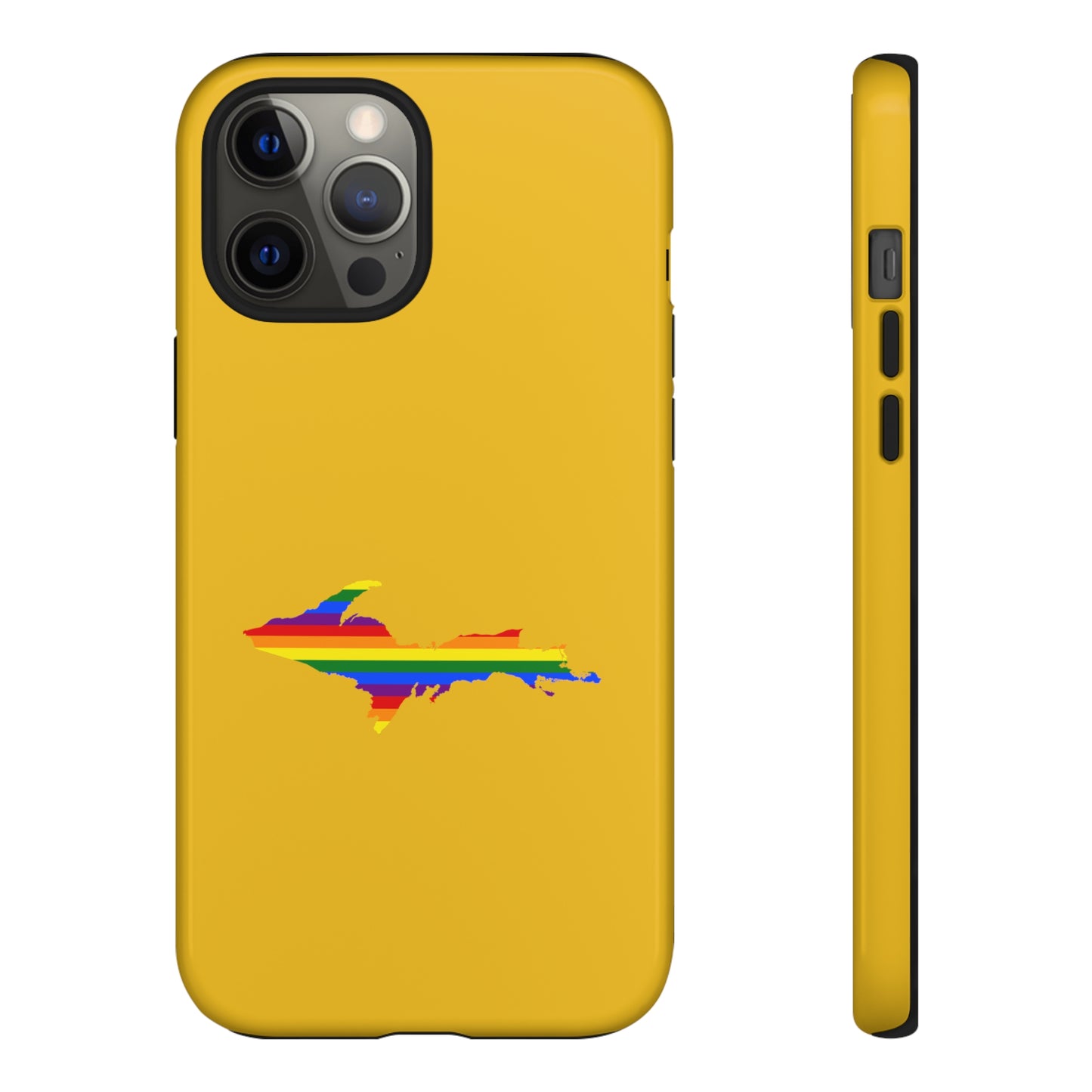 Michigan Upper Peninsula Tough Phone Case (Gold w/ UP Pride Flag Outline) | Apple iPhone