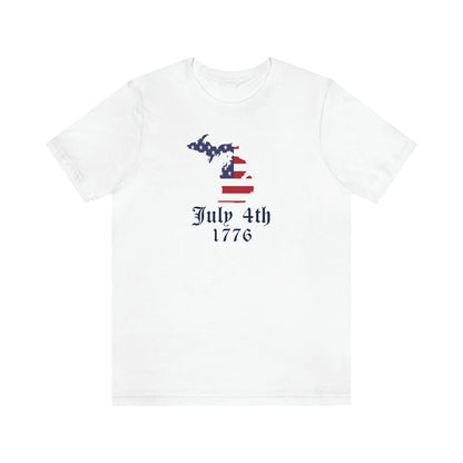 Michigan 'July 4th 1776' T-Shirt (Old English Font w/ MI USA Outline) | Unisex Standard Fit