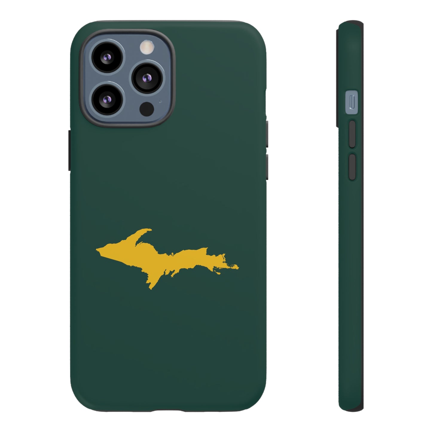 Michigan Upper Peninsula Tough Phone Case (Green w/ Gold UP Outline) | Apple iPhone