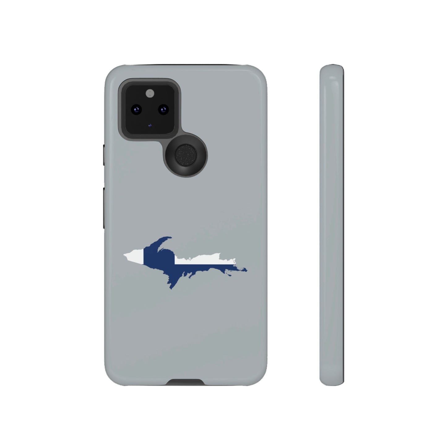 Michigan Upper Peninsula Tough Phone Case (Silver w/ UP Finland Flag Outline) | Samsung & Pixel Android