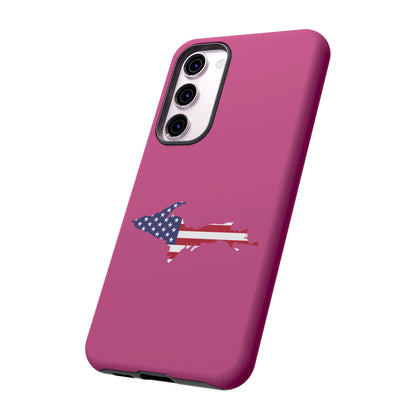 Michigan Upper Peninsula Tough Phone Case (Apple Blossom Pink w/ UP USA Flag Outline) | Samsung & Pixel Android