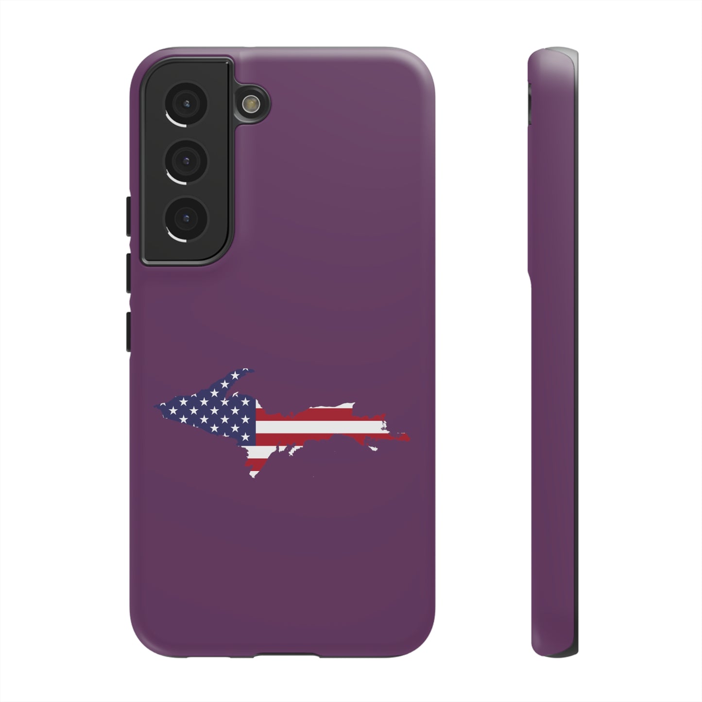 Michigan Upper Peninsula Tough Phone Case (Plum w/ UP USA Flag Outline) | Samsung & Pixel Android