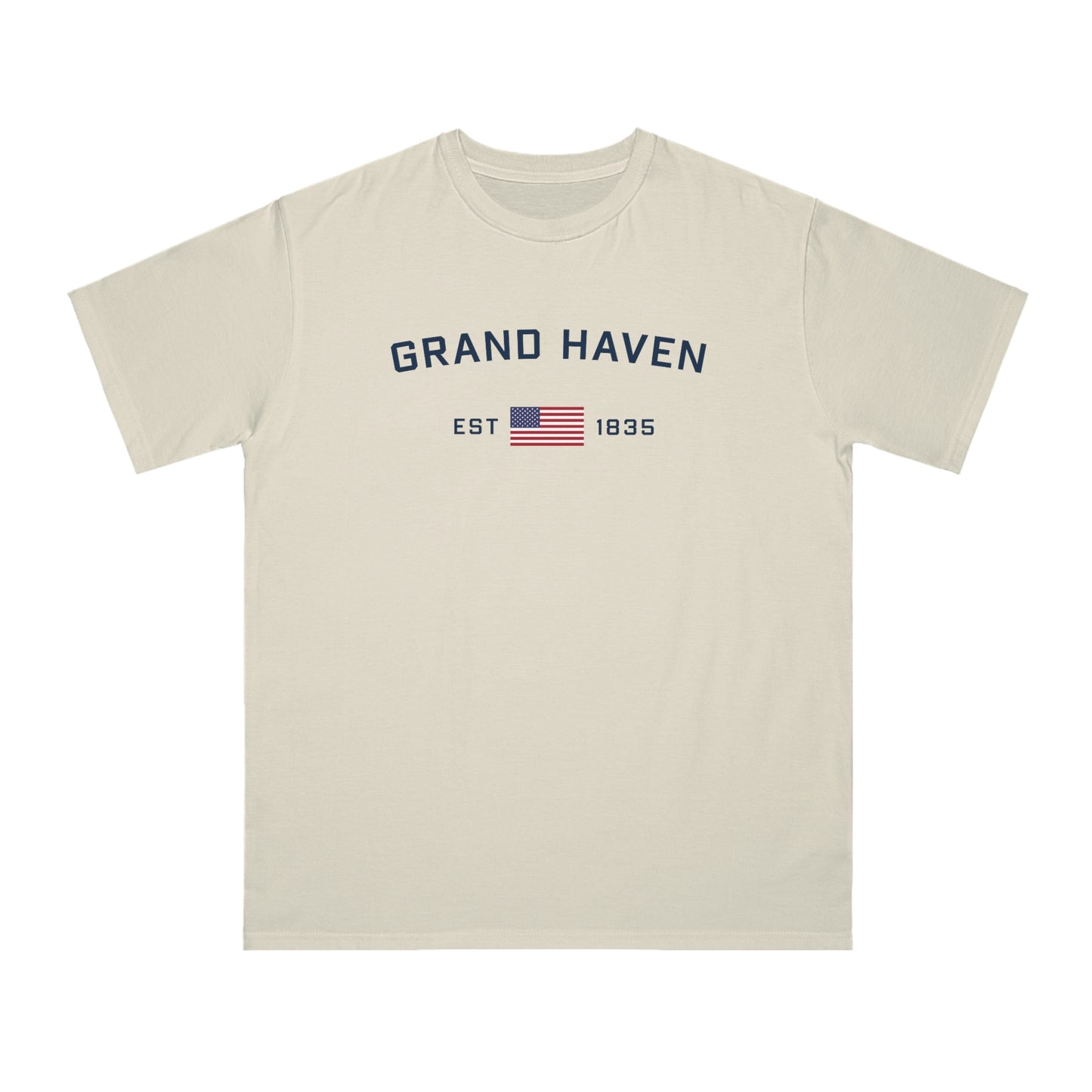 'Grand Haven EST 1835' T-Shirt (w/ USA Flag | Organic Unisex