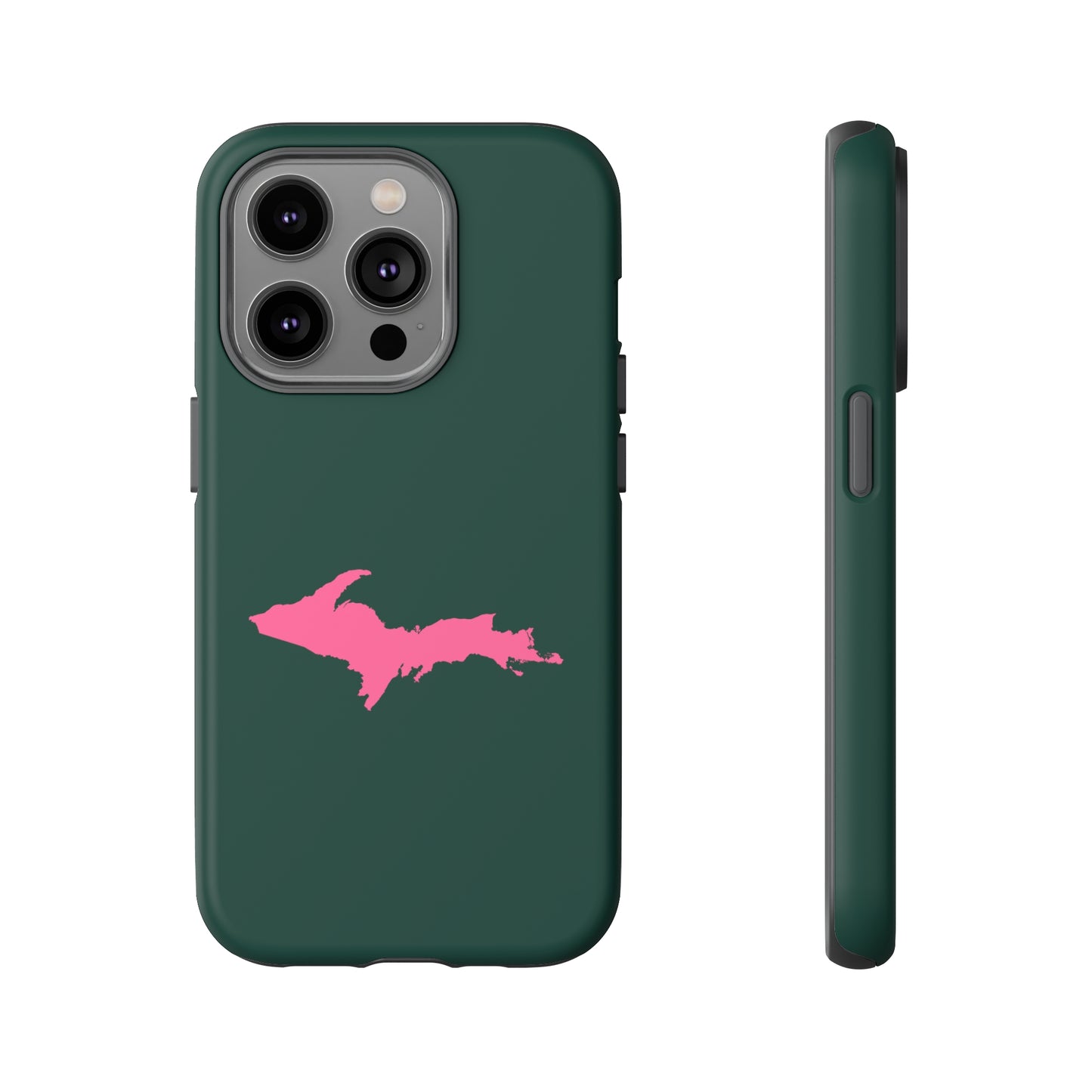 Michigan Upper Peninsula Tough Phone Case (Green w/ Pink UP Outline) | Apple iPhone