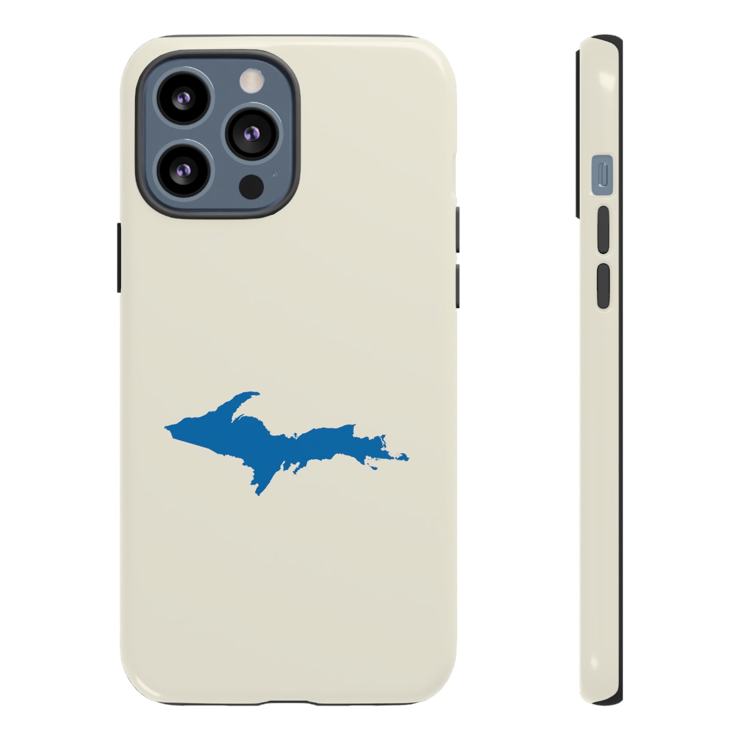 Michigan Upper Peninsula Tough Phone Case (Ivory Color w/ Azure UP Outline) | Apple iPhone