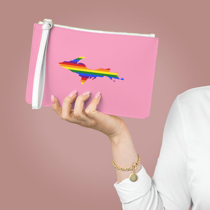 Michigan Upper Peninsula Clutch Bag ('67 Caddie Pink w/ UP Pride Flag Outline)