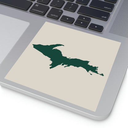 Michigan Upper Peninsula Square Sticker (Canvas Color w/ Green UP Outline) | Indoor/Outdoor